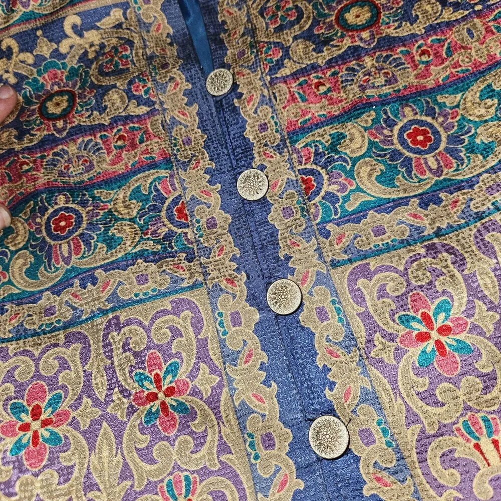 Adianna Papell Multicolor Blazer 100% Silk Asian Floral Design Size 8